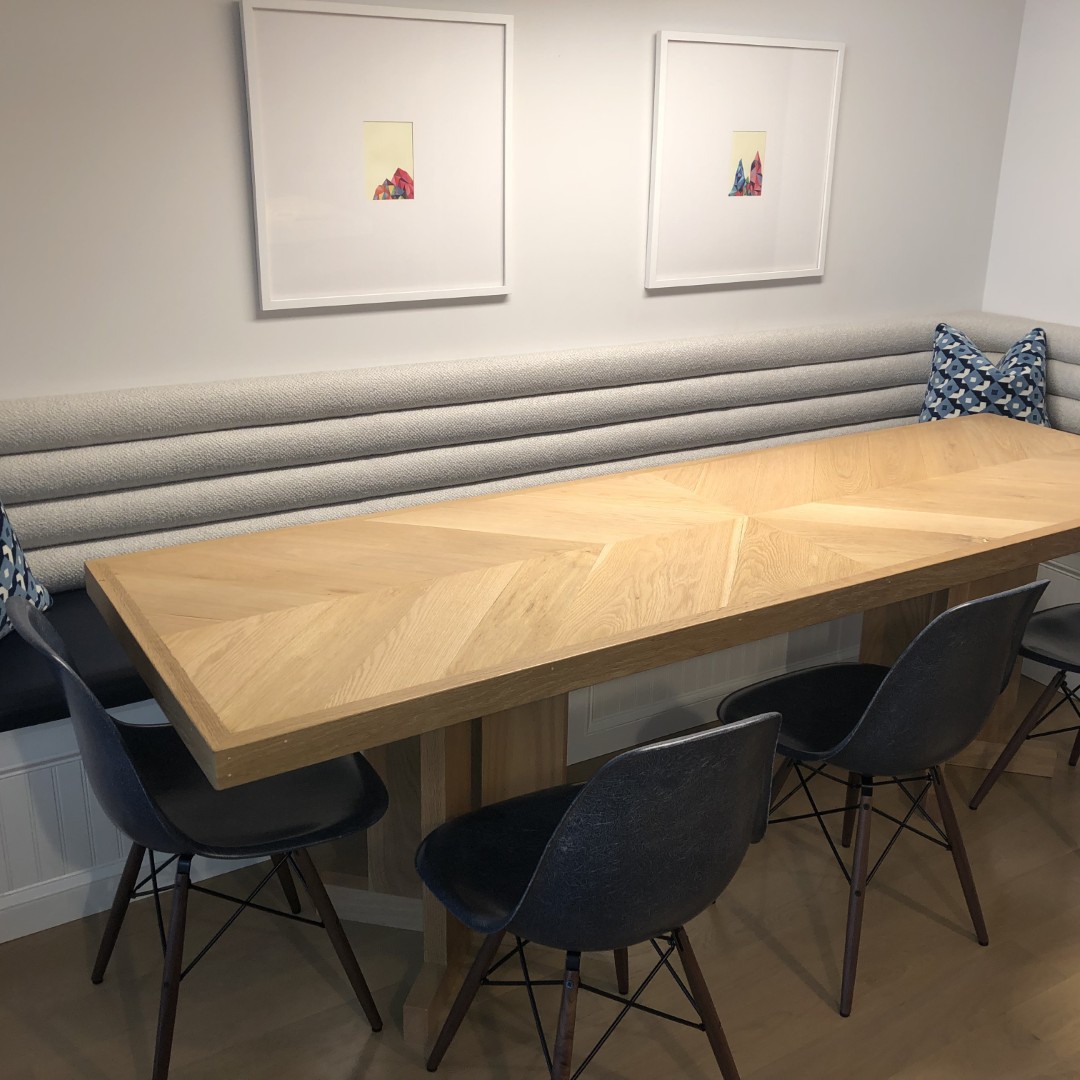 Custom Banquette and Dining Table designed by Melissa Lewis Interiors.